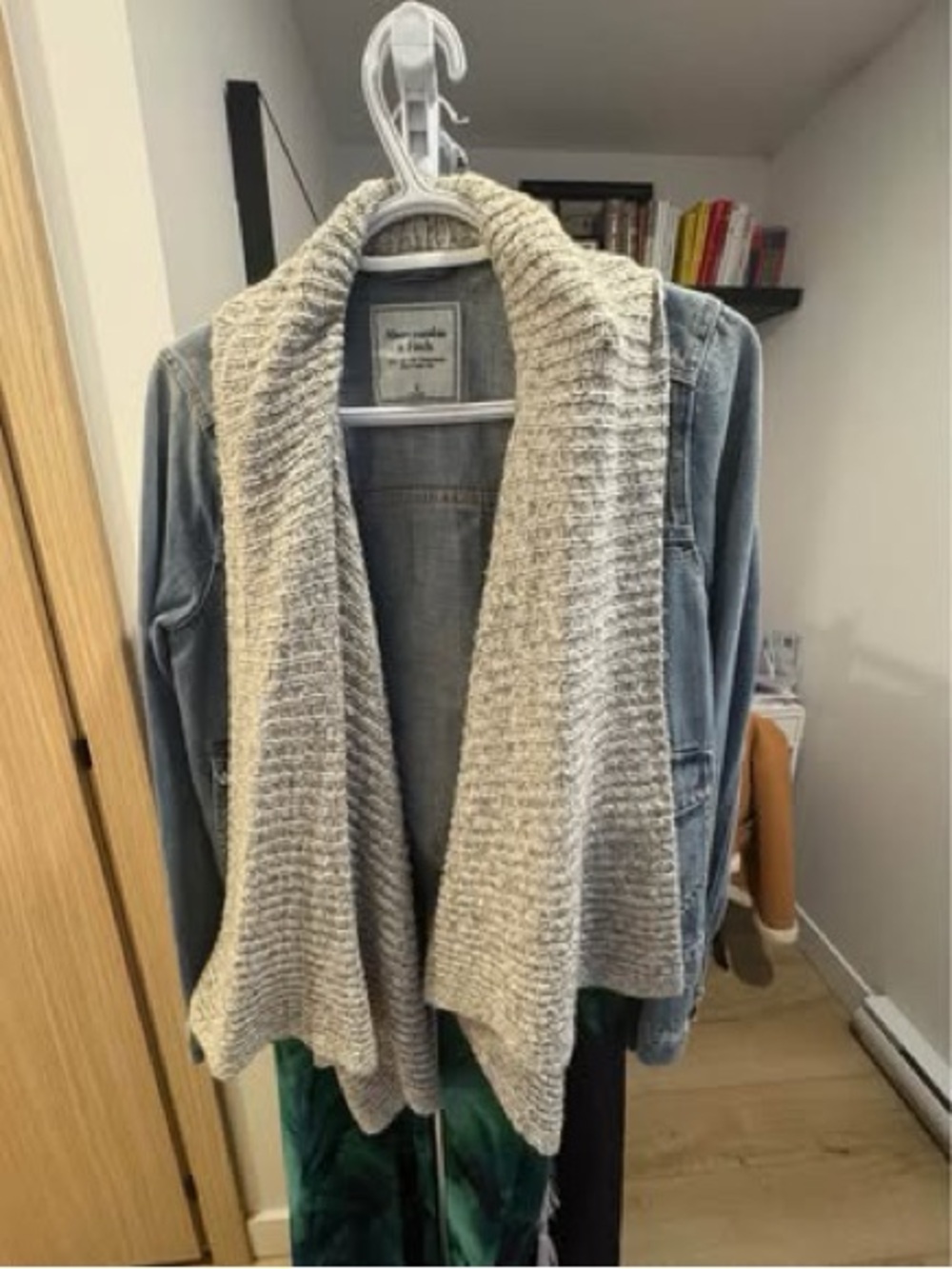 Abercrombie & Fitch Gray Draped Open Front Knit Collar Sweater Shrug
